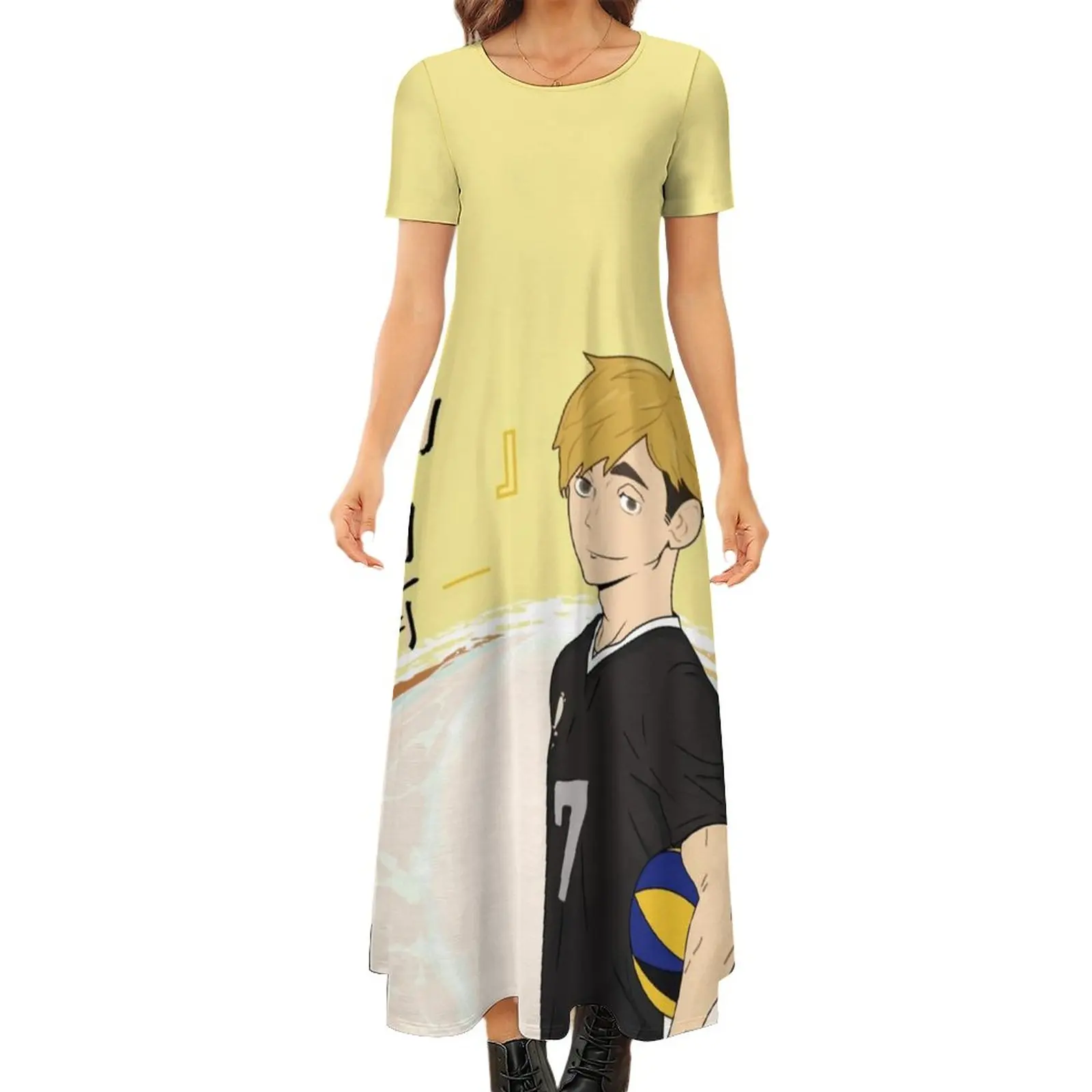 

Miya Atsumu Anime Dress Skyness Haikyuu Beach Maxi Dress Female Short Sleeve Street Style Boho Beach Long Dresses Big Size 7XL
