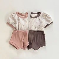 2022 summer new baby short sleeve clothes set cute infant girl floral t shirt 2pcs suit baby boy solid ribbed shorts set outfits