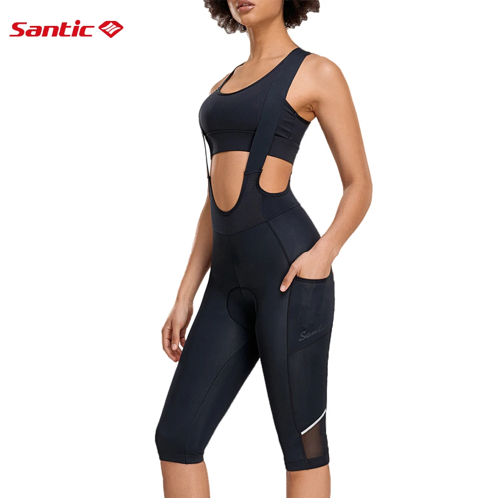 Santic Cycling Bib Shorts Women Summer MTB Bike Bibs Shorts Padded Tights Bicycle Pants Quick Drying Breathable 3/4 Bib Pants