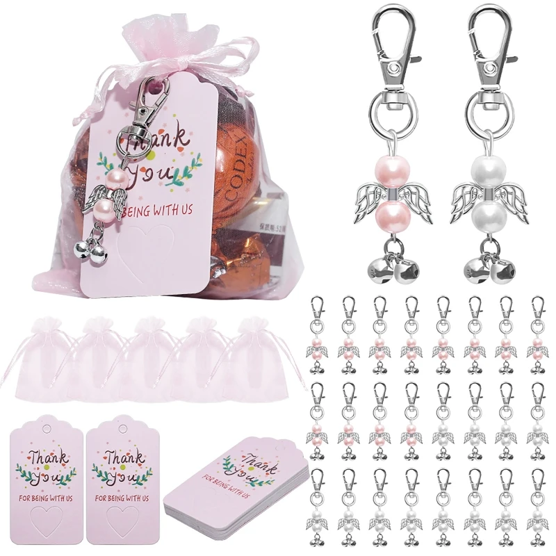

Брелки с изображением ангела и бирками «Спасибо», набор сумок из пряжи на шнурке, аксессуары для детского душа, свадебного душа,