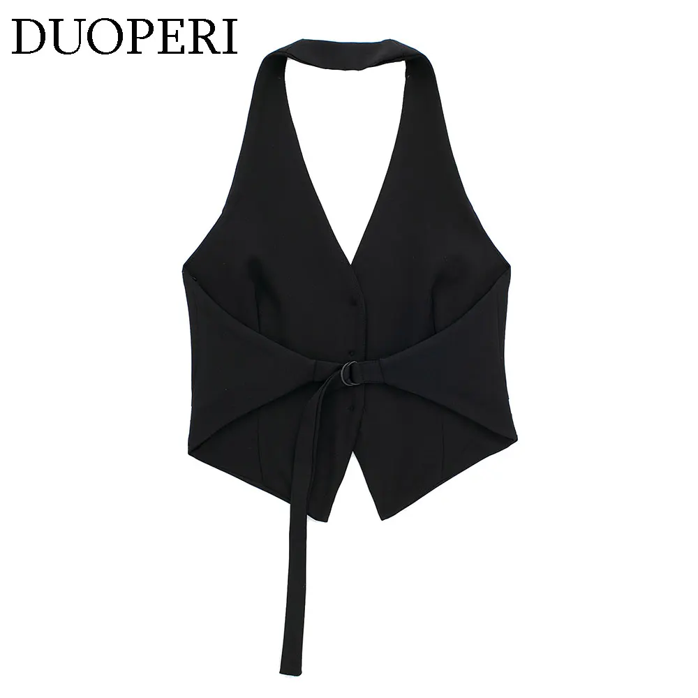 Модный женский жилет DUOPERI без рукавов Женский шикарный Повседневный Топ