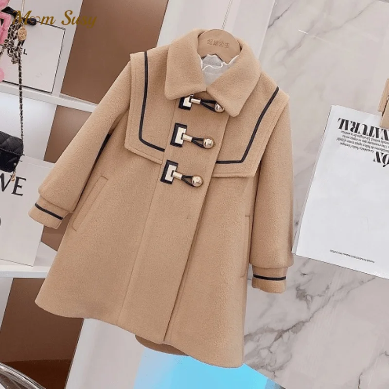 

Baby Girl Boy Vintage Woolen Jacket Winter Spring Autumn Child Coat Tweed Boutique Outwear Solid Color Baby Clothes 3-14y