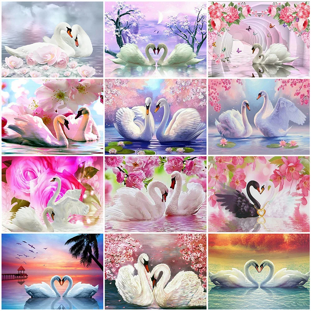 

New Arrival Diamond Mosaic Swan Animals Picture Rhinestone Diamond Embroidery Flower 5D DIY Painting Handmade Hobby Gift