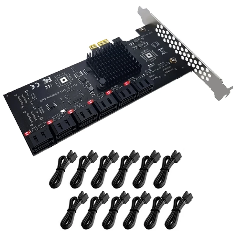 

PCI-E To SATA3.0 Expansion Card 12-Port X1 SSD Hard Drive Adapter Card (X1 Drive-Free) With Status Indicator