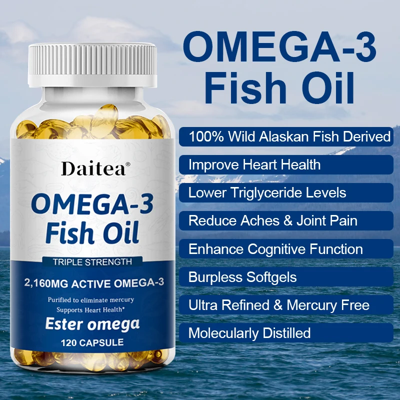

Omega-3 Fish Oil Dietary Supplement for Brain & Heart Health, Including EPA & DHA - 2160 mg Per Serving