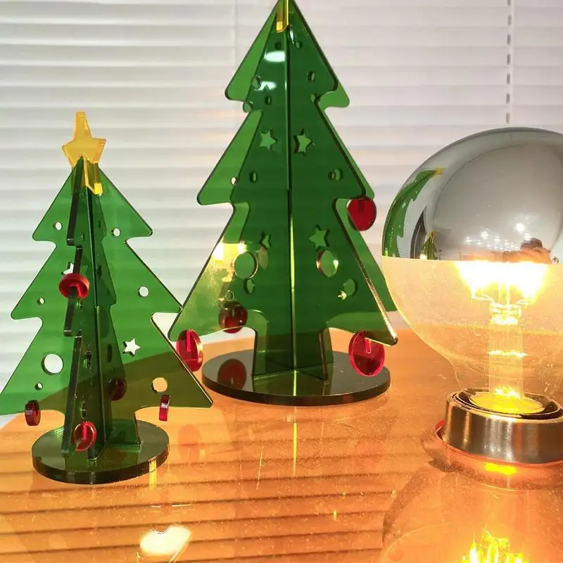 

Tabletop Christmas Tree Desktop DIY Artificial Christmas Tree Set With Base Green Acrylic Christmas Centerpiece For Home Office
