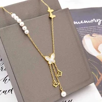 new jewelry personality butterfly shellfish mother pearl titanium steel necklace female temperament delicate clavicle chain