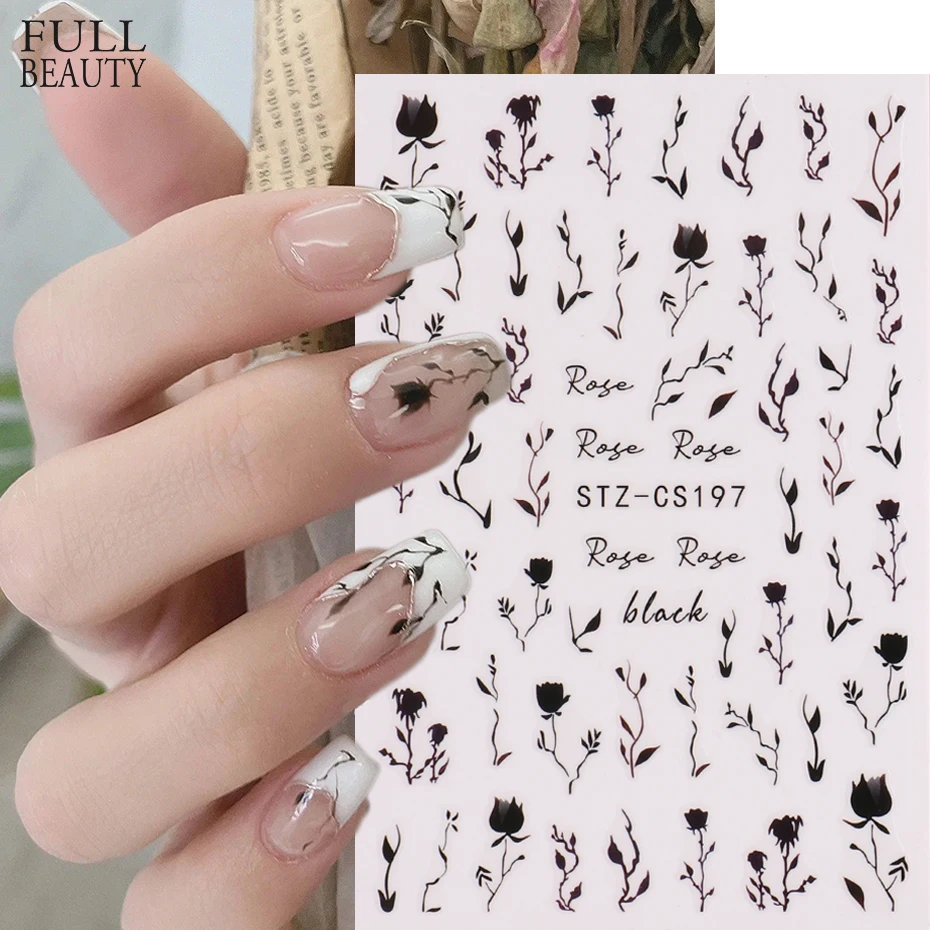 

3D черные розовые блестки для ногтей стикер зеленый бамбук китайские стили клей слайдеры Ретро Цветы украшения для растений Маникюр CHSTZ-CS197