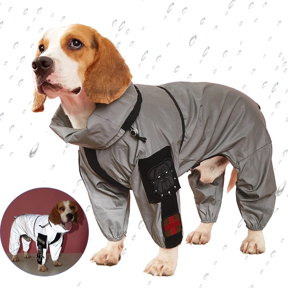 Luxury Reflective Pet Dog Raincoat Waterproof Clothes High Neck Hooded Jumpsuit For Small Big Dogs Raining Coat Labrador Corgi