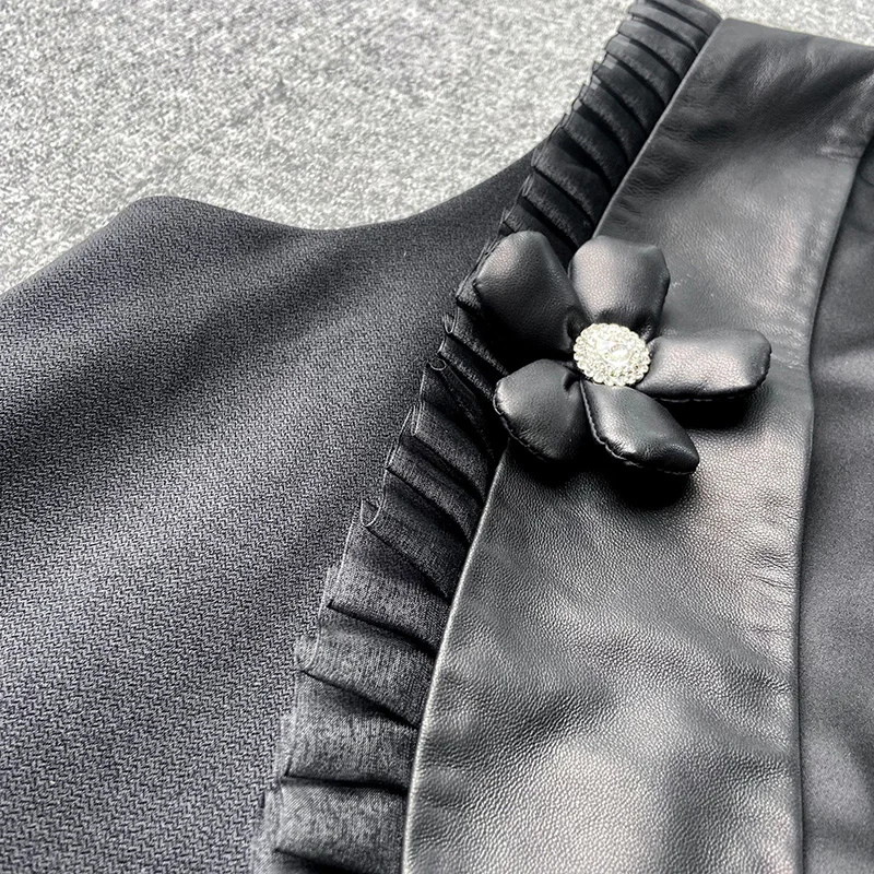 Женский кожаный жилет с оборками из овечьей кожи цветочным рисунком модель TF4777