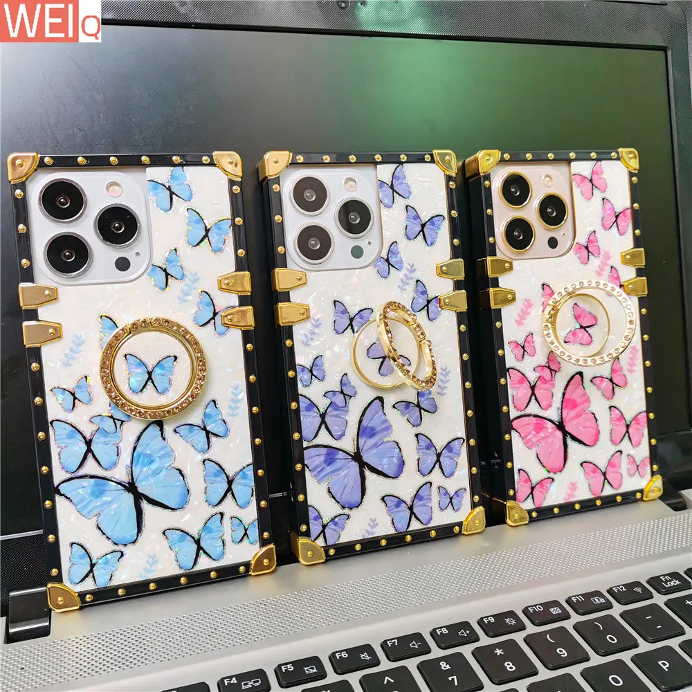 

Cute Butterfly Phone Case for Samsung Galaxy S22 Ultra S23 Plus S21 FE S20 S9 S10 Note 20 Ultra 10 9 Glitter Bling Square Cover