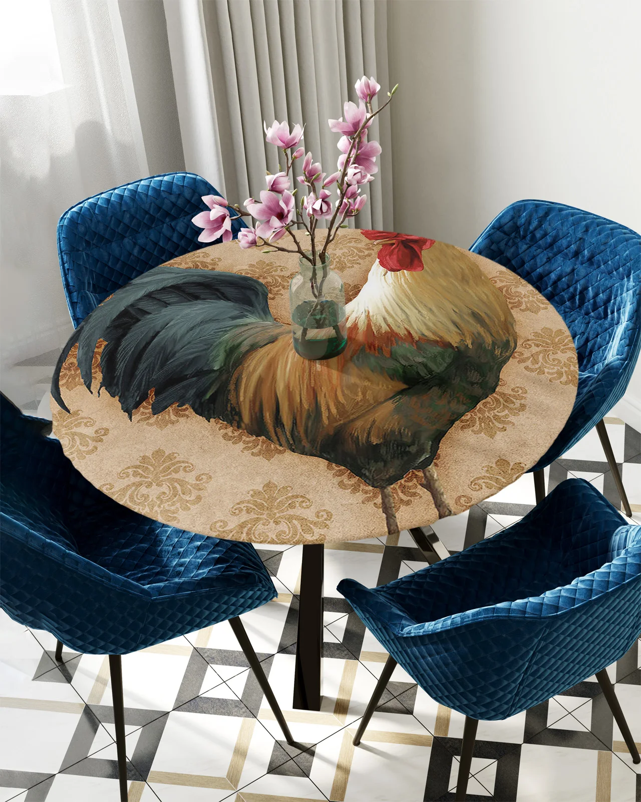 

Farm Vintage Rooster Texture Round Rectangular Table Cover Waterproof Elastic Tablecloth For Kitchen Table Cloth Home Decoration