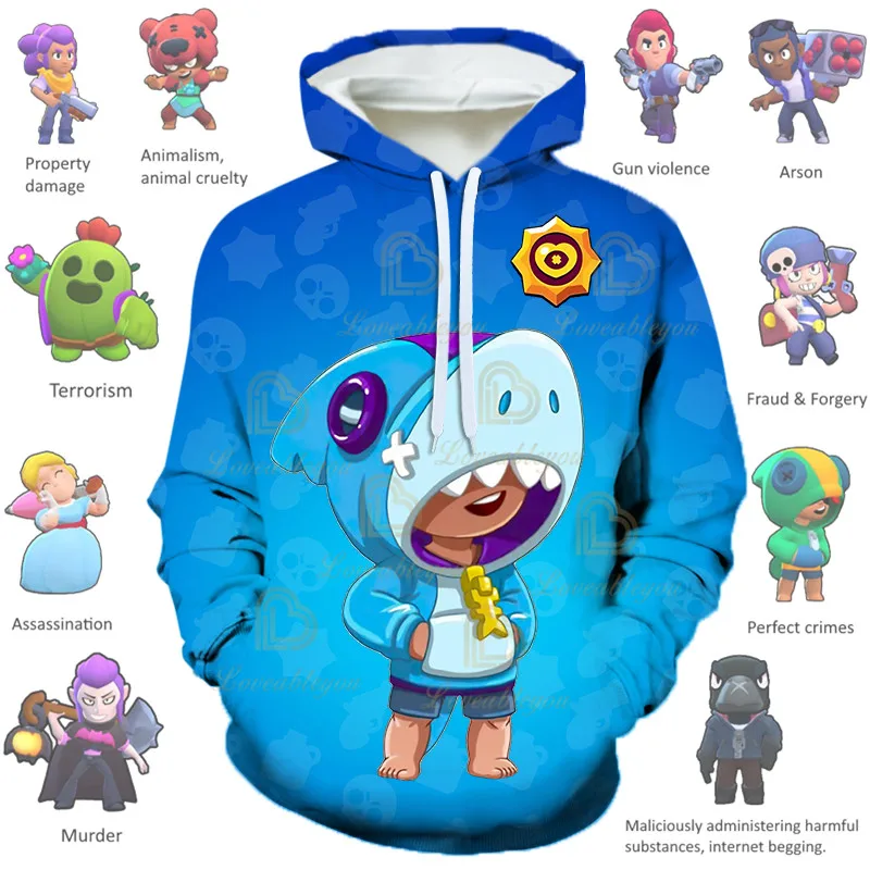

Shark LEON E SKIN SQUALO Boys Girls Browlingss 3D Hoodie Sweatshirt Stars, Kids Shoot Game Cute Cartoon Clothing Birthday Gift