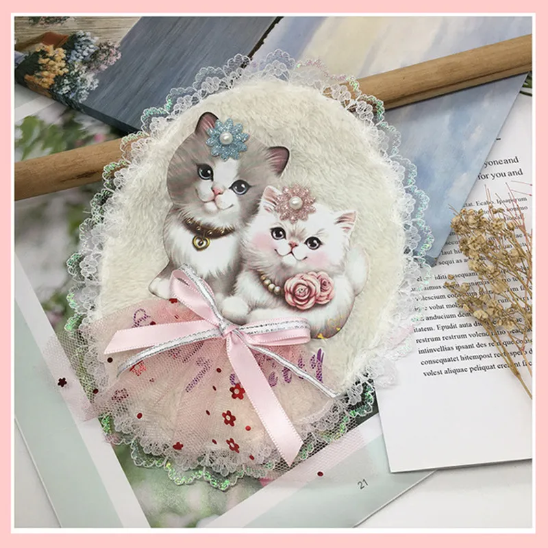 

Mesh Cute Cartoon Cat Flower Basket Ribbon Fabric DIY T-shirt Wedding Dress Children's Clothing Applique Fabrics