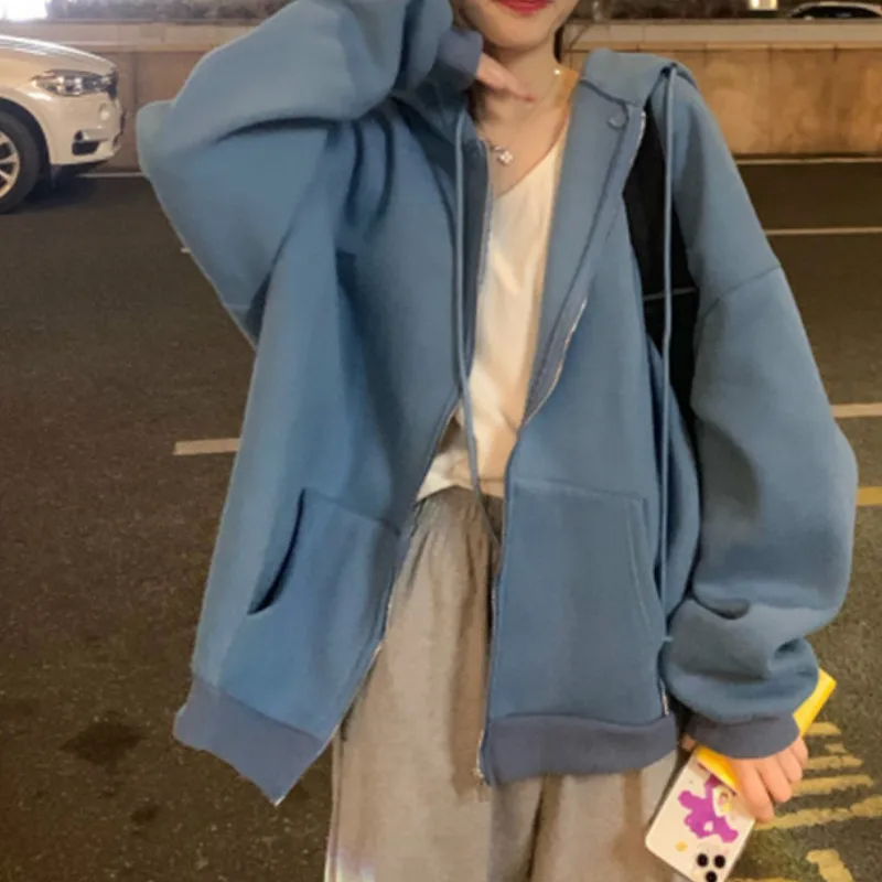 

Long Sleeve Oversized Hooded Sweatshirt Women Winter Vintage Casual Large Hoodies Ladies Korean Style Fashion Solid Color Coats