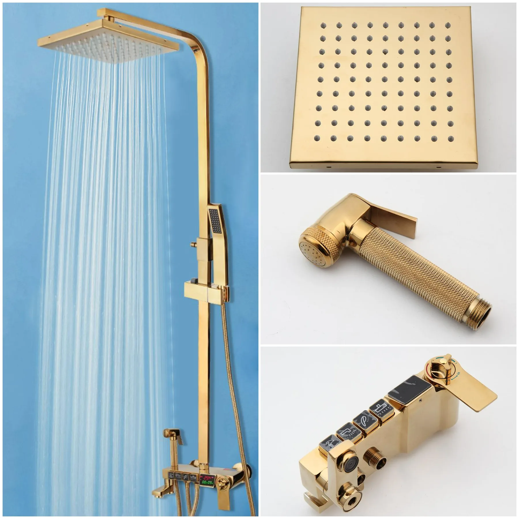 

YANKSMART Rainfall Shower Faucet Bathroom Shower Mixer Bathtub Thermostatic Shower Mixer Water Tap Combo Kit Wall Mounted Faucet