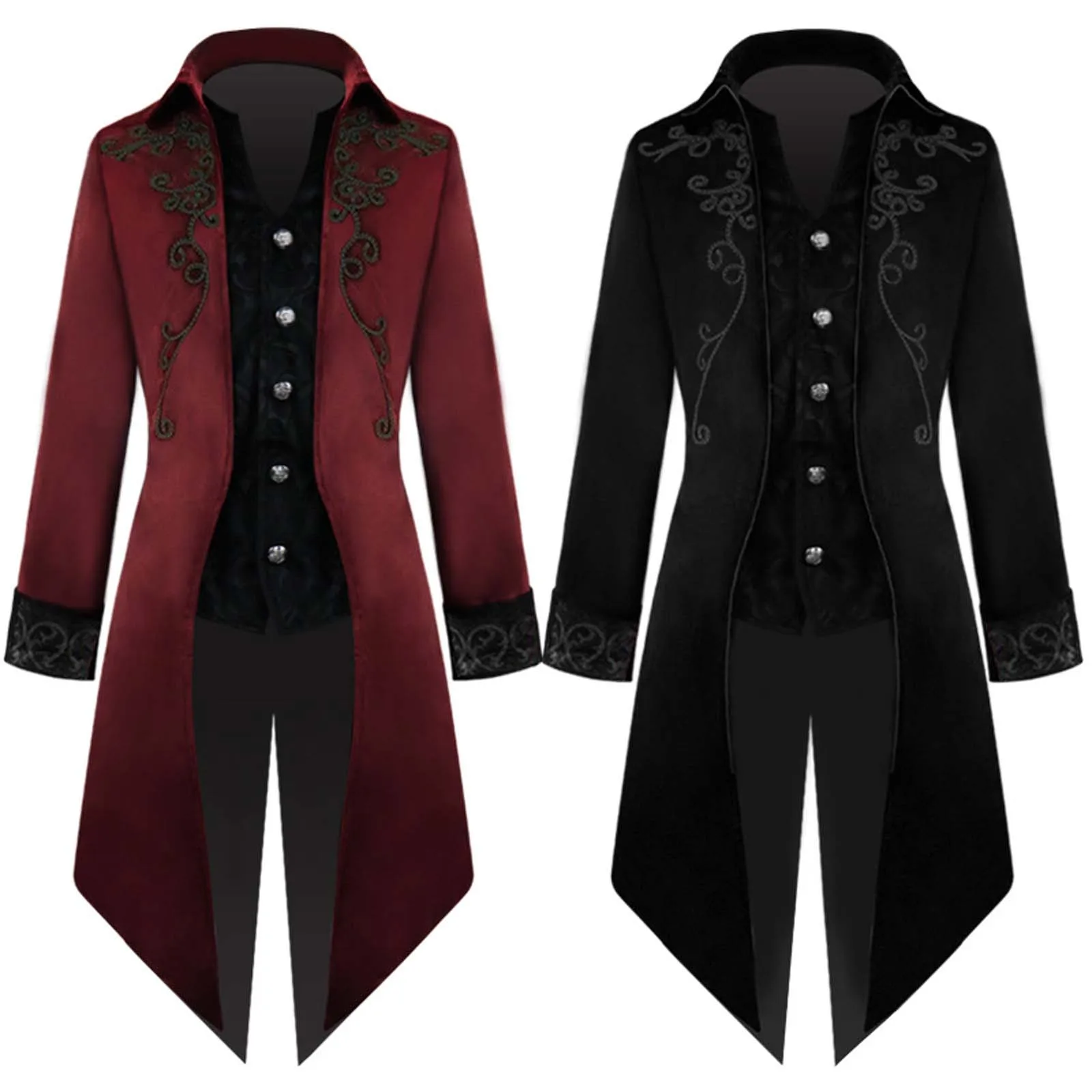 

Medieval Men's Dress Stage Performance Costume Stand Collar Tailcoat Gothic Cosplay Coats Victorian Gothic Red Jacket for Man