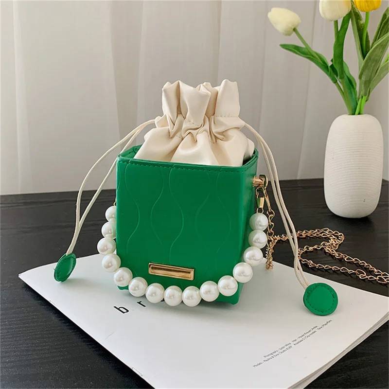 Women Mini Crossbody Bags Drawstring Bags Lilac Clutch Bag Leather Square Bucket Bag