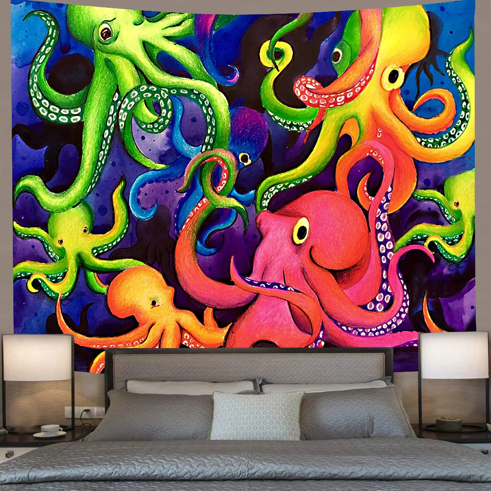 

Psychedelic Octopus Tapestry Psychedelic Skull Art Wall Hanging Tapestry Mattress Dorm Bedroom Room Aesthetics Home Decor