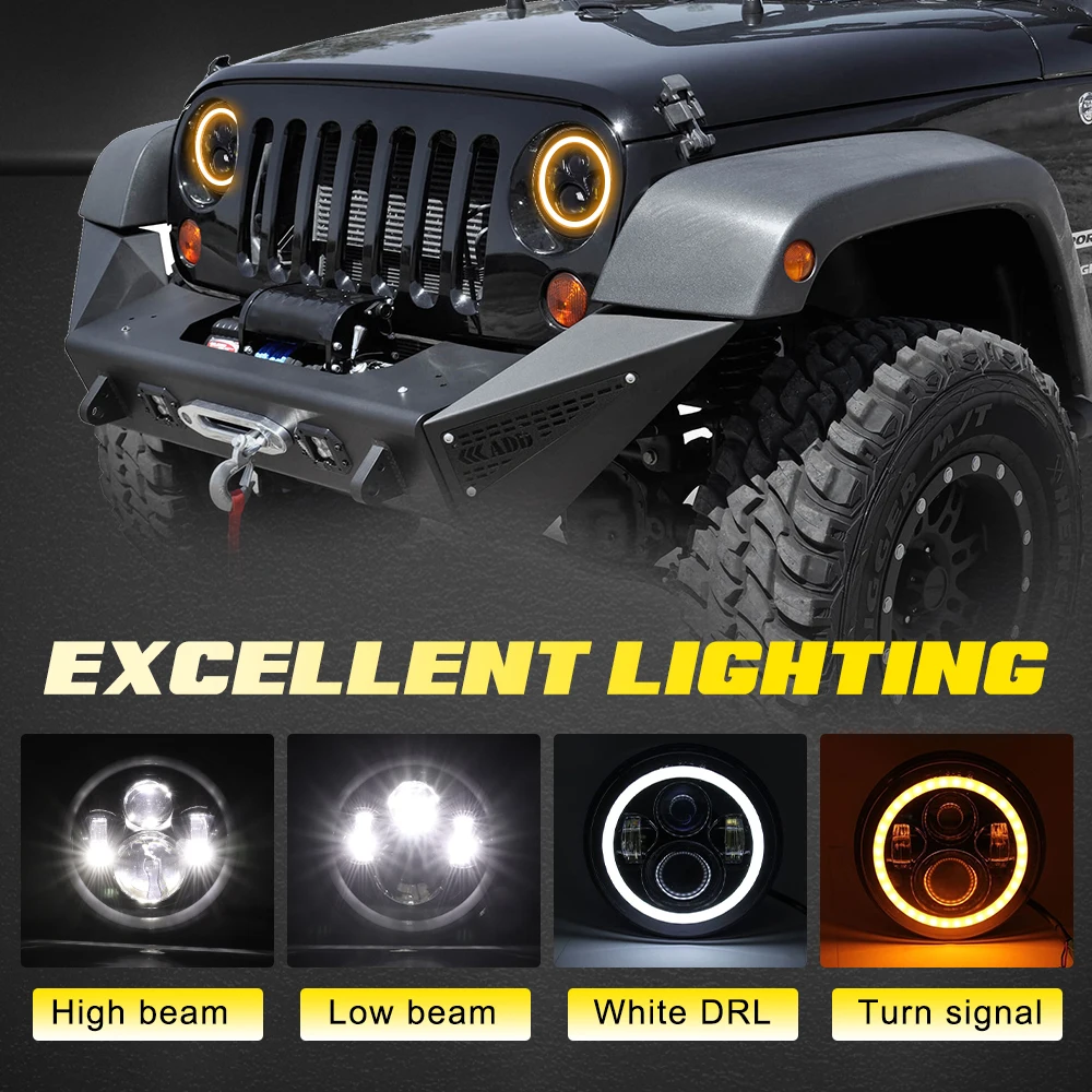 Черная 7-дюймовая светодиодная лампа Halo для фар с ангельскими глазами дневного и