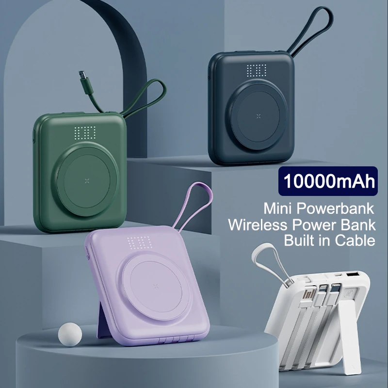 

Mini Power Bank 10000mAh Magnetic Wireless Powerbank With Cable Portable Charger Fast Charging Powerbank For iPhone 12 13 Xiaomi