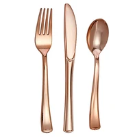 rose gold plastic disposable tableware dessert knives forks spoon wedding birthday party decoration supplies cutlery set