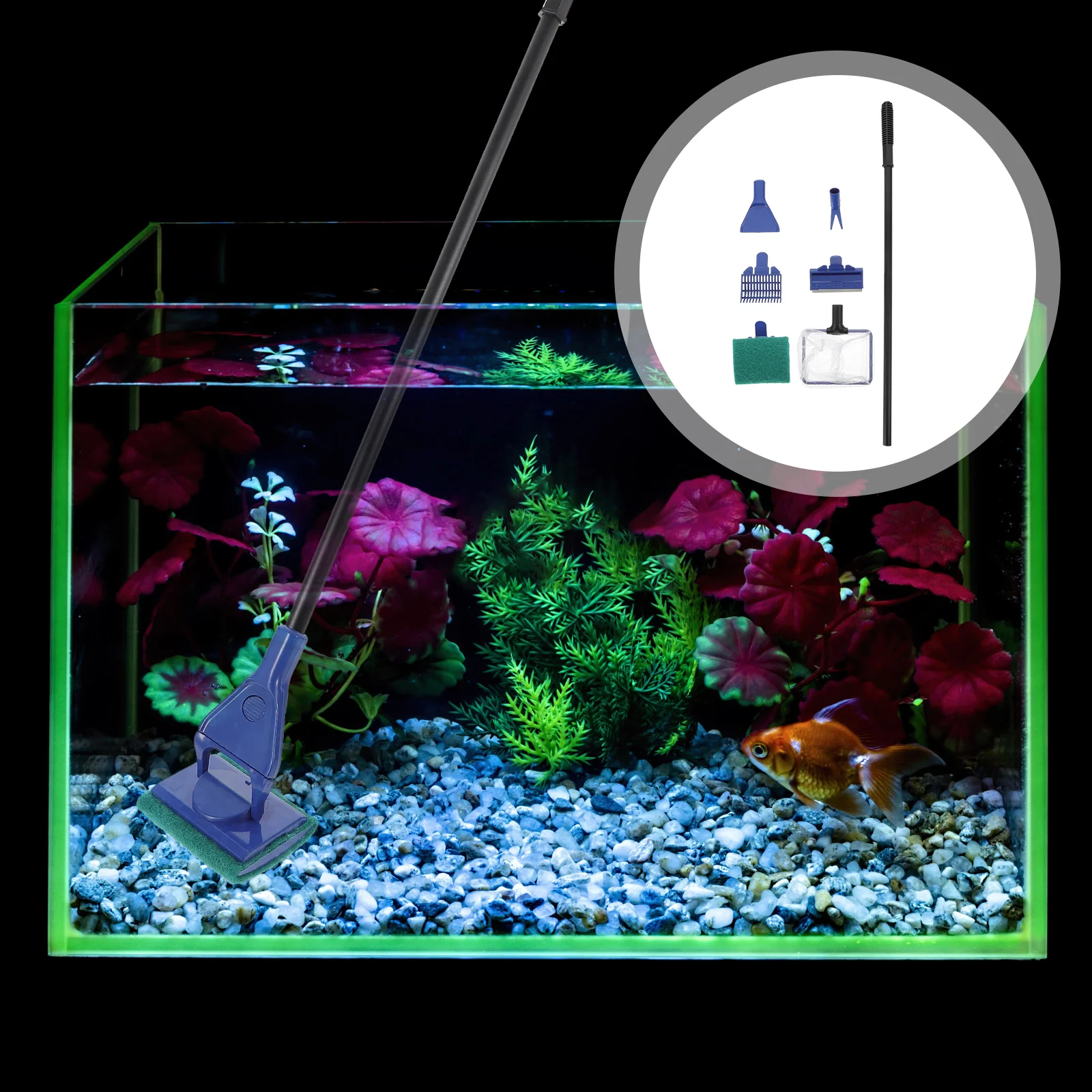 

Cleaning Fish Tank Aquarium Kit Tool Net Glasswith Gravel Rake Scraping Algae Forksponge Brush Bucket