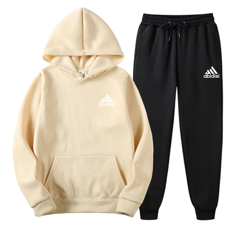 2023 Spring and Autumn New Hoodie Casual Tracksuit + Black Casual Pants 2-Piece Set Fashionable High Street Casual Men's Sets