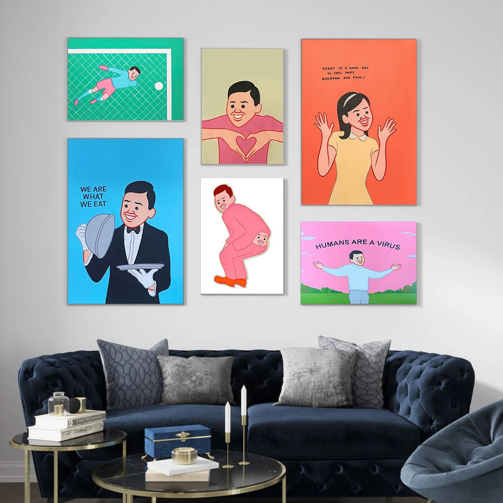 

Joan Cornella Funny Canvas Poster And Print Goalkeeper Hamburger Baseball Nordic Painting Wall Art Picture For Living Room Decor