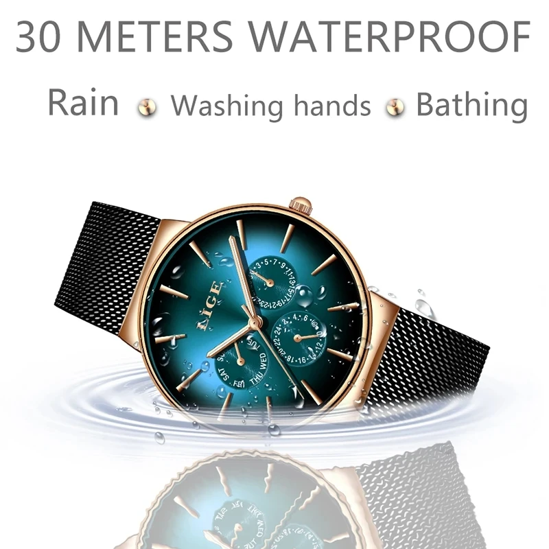 LIGE New Watch for Women Wrist Watches Fashion Stainless Steel Brand Watches Ladies Quartz Watch Date Week Clock Reloj Mujer+Box
