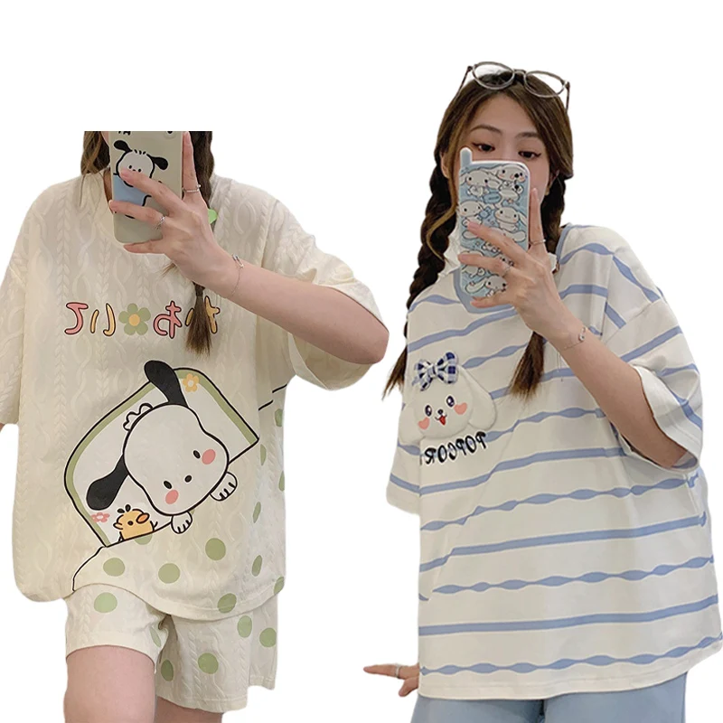 

Летняя новинка, пижамный комплект Sanrios Cinnamoroll полачко, милые шорты с короткими рукавами из мультфильма аниме, удобная домашняя одежда