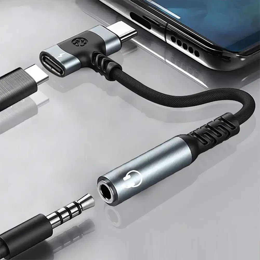2 в 1 USB C Splitter PD Кабель для быстрой зарядки типа на 3 5 Jack Аудиоадаптер Samsung S24 S23 S22 Ultra