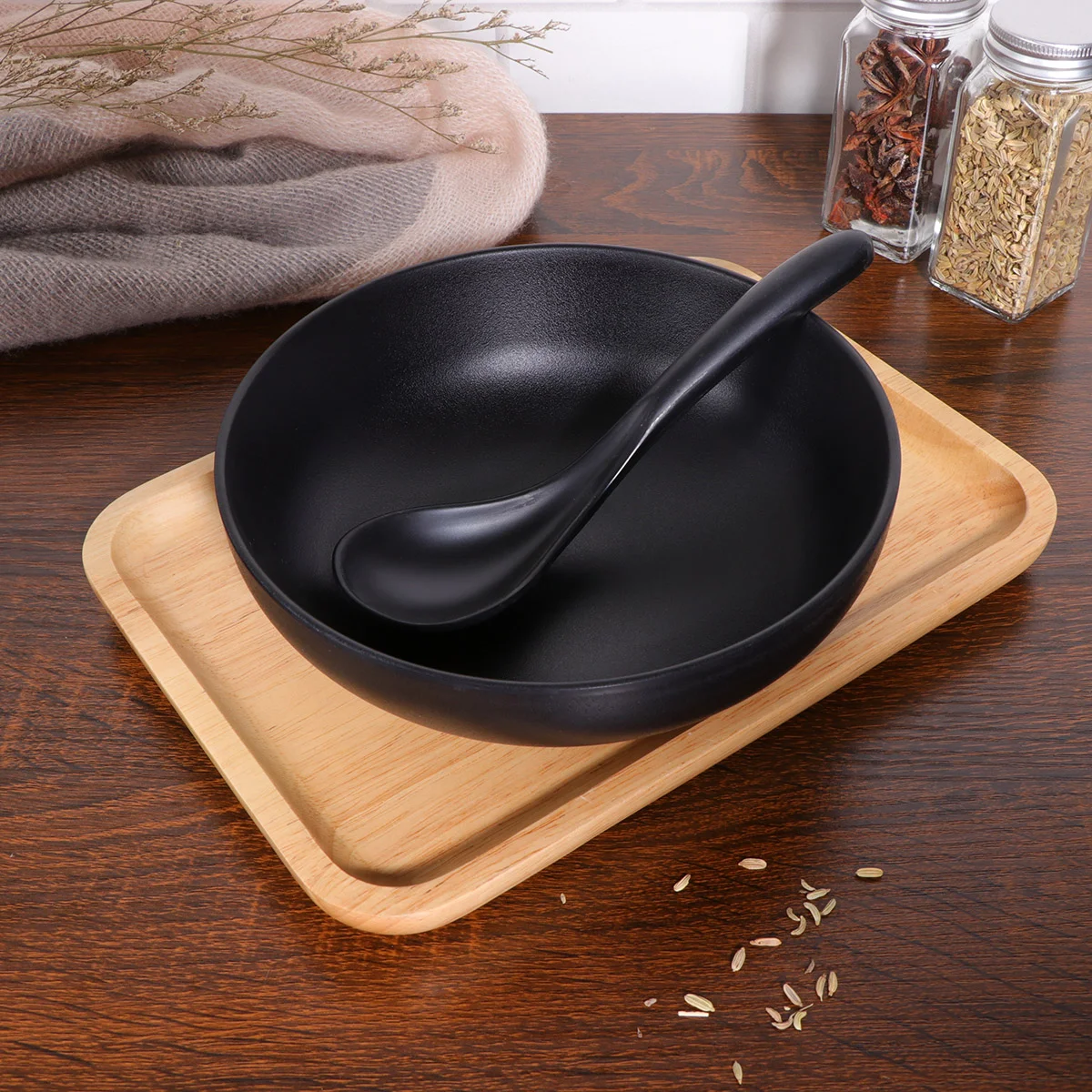 

A5 Melamine Tableware Bowl Japanese Style Ramen Bowl Black Porcelain Imitation Porcelain Noodle Container For Home (Only 1pc)