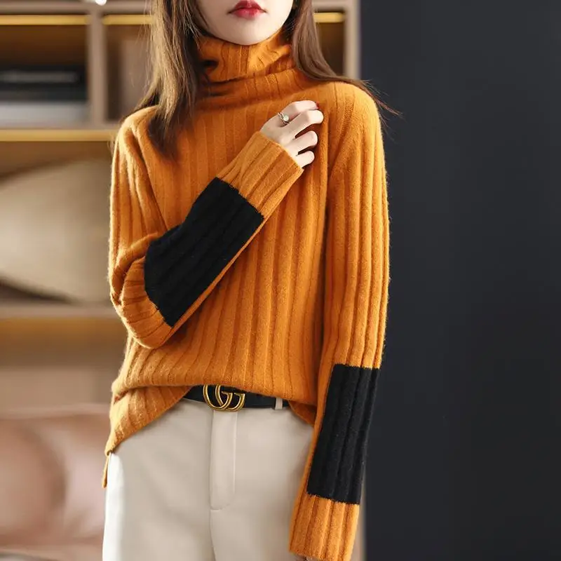 

Autumn winter sweater new solid color high collar top women's thickened Pullover long sleeve commuter knitted bottomed shirt
