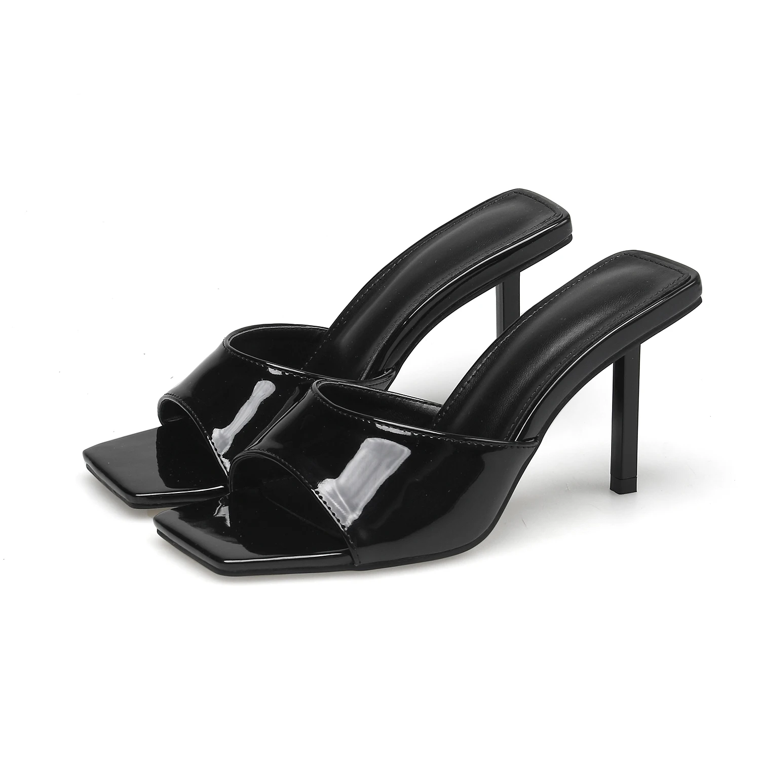 Xibeilove 2023 Summer Women Fashion Slippers Sexy Square Head Lacquer Leather Slim High Heel Slippers Orange Shoes Large Size