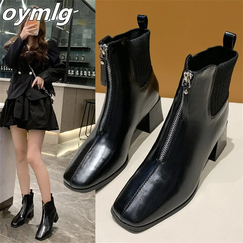 

High heel ankle boots women's popular new autumn square toe boots women's single shoes thick heel fashion elastic boots