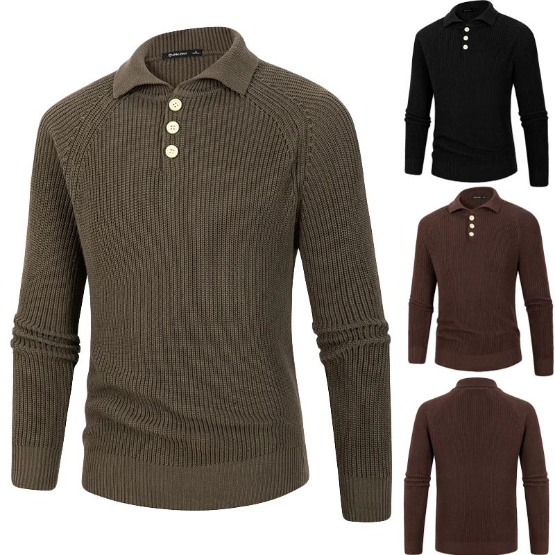 

Autumn and Winter New Men's Tops POLO Collar Solid Color Trend Loose Knitted Men's Pullover Polo Bottoming Shirts Casual Top