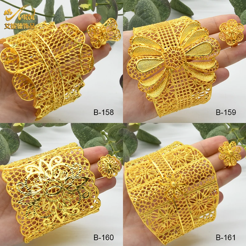 

ANIID African Adjustable Gold Color Bangles With Ring For Women Dubai Gold Plated Bracelet Nigerian Indian Jewelry Bangle Gifts