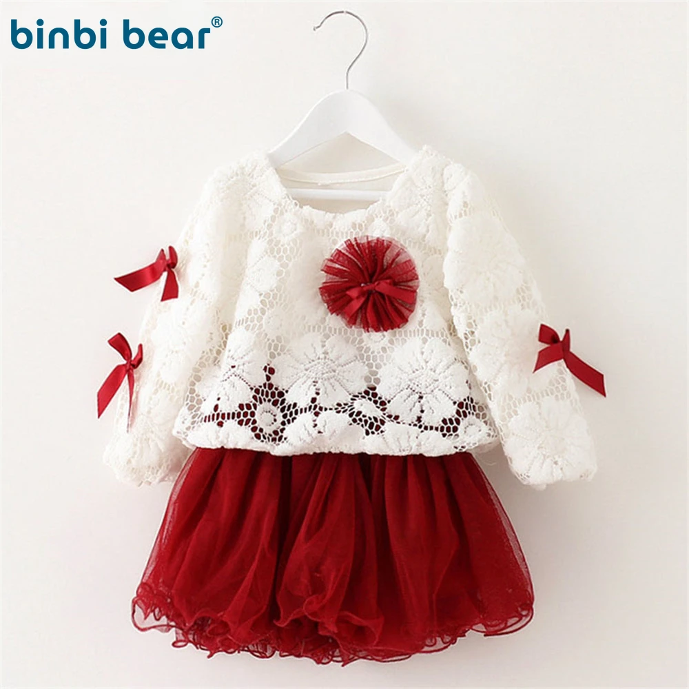 

Детская одежда, весенние и осенние модели для девочек, Топ с длинным рукавом, платья из двух частей, Детский комплект принцессы из сетчатой т...