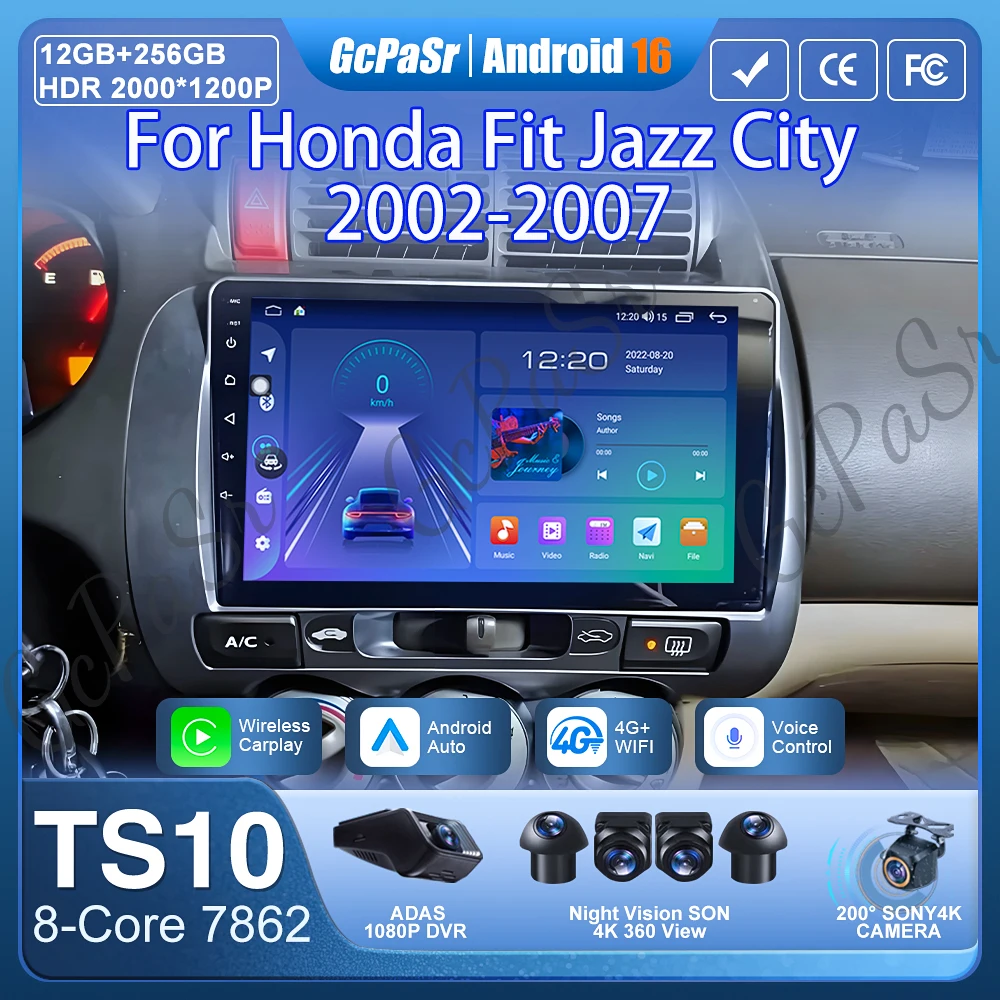 Фото Для Honda Fit Jazz City 2002-2007 Автомобильное радио Android 16 Carplay Навигация GPS Стерео головное устройство Android Auto без 2din DVD Wi-Fi 5G №1