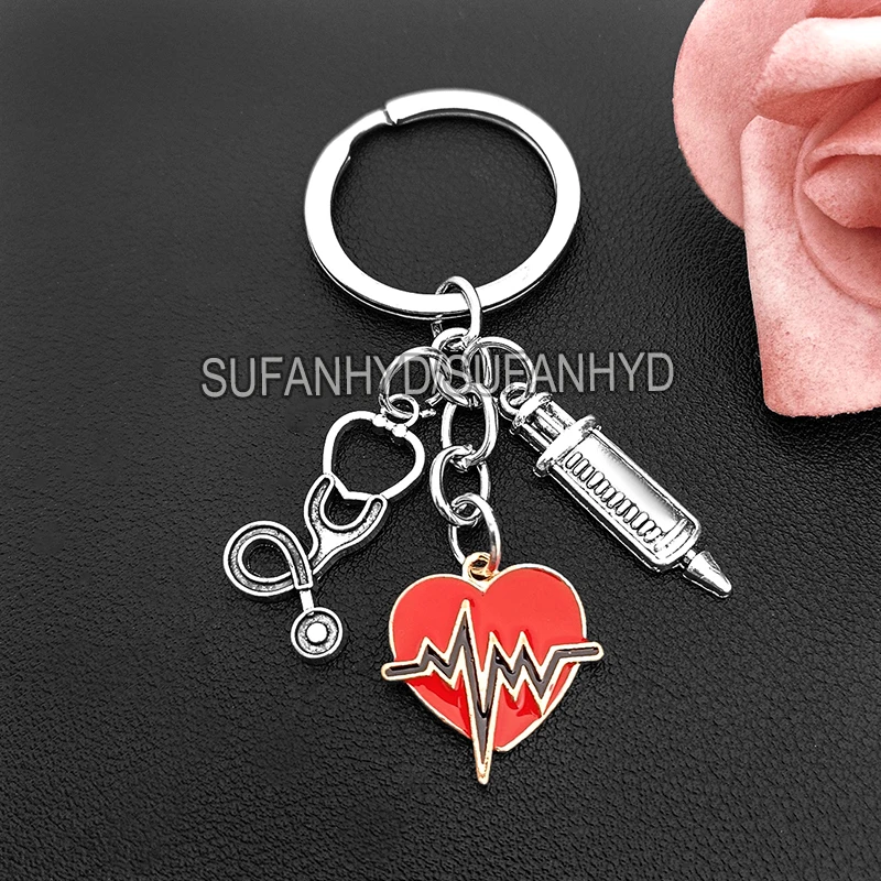 

Новый Магнитный медицинский инструмент, стетоскоп, шприц, электрокардиограмма, кольцо для ключей, спасибо, подарок для медсестры