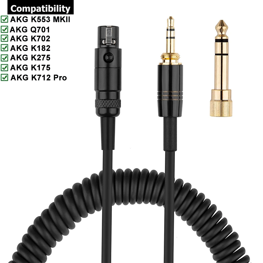 3-контактный сменный пружинный кабель Mini XLR 6,35 мм для наушников AKG Q701 K702 K182 K275 K175 K712 Pro K553 MKII K267
