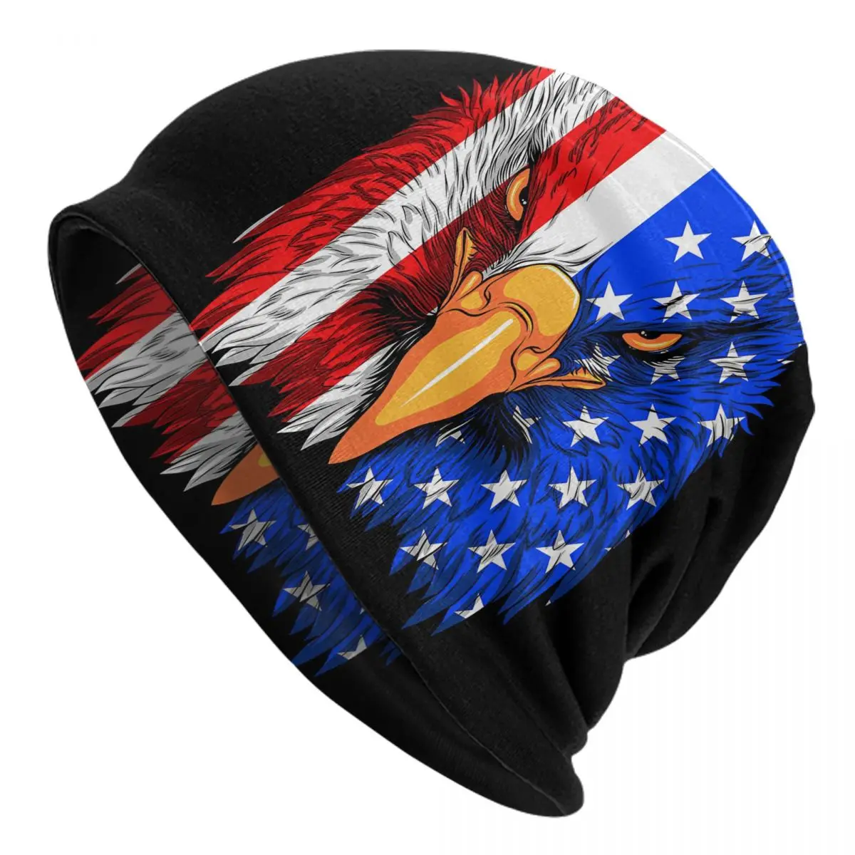 Patriotic Bald Eagle Head With USA Flag Adult Men's Women's Knit Hat Keep warm winter Funny knitted hat