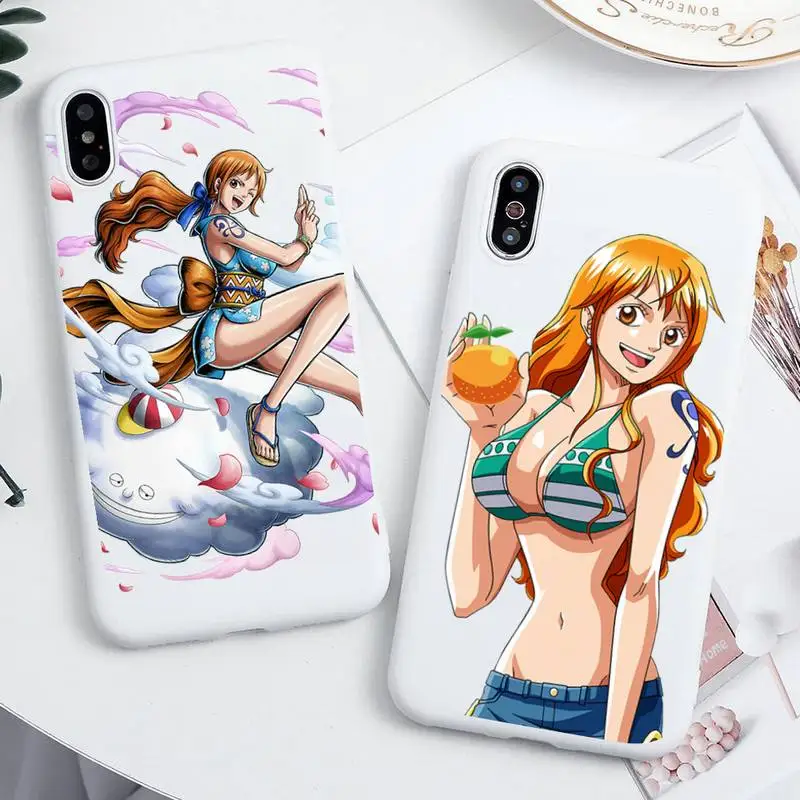 

One Piece Nami Phone Case For iphone 13 12 11 Pro Max Mini XS 8 7 6 6S Plus X SE 2020 XR Candy white Silicone cover