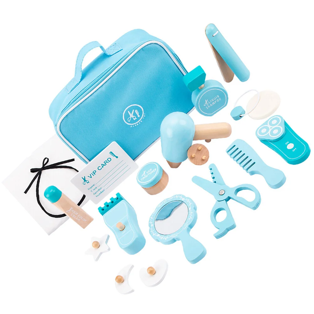 

Hairdressing Tool Kids Beauty Salon Toys Wood Pretend Hairstyling Playset For Stylist Kit Wooden Barber Toddler Childrens