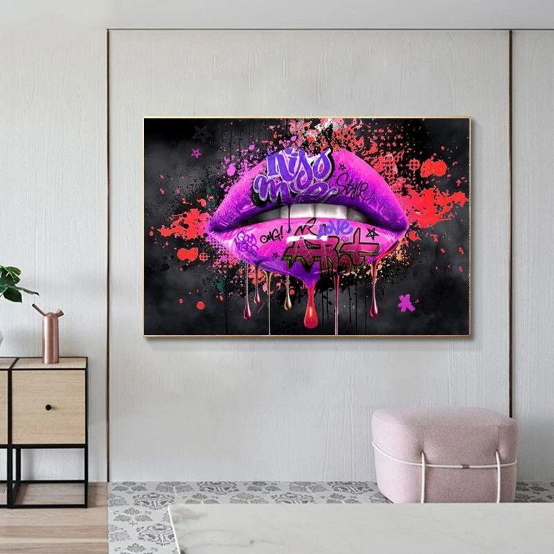 

Lips Graffiti Poster Pop Art Canvas Painting Love Posters And Prints Abstract Wall Art Pictures For Living Room Home Decor