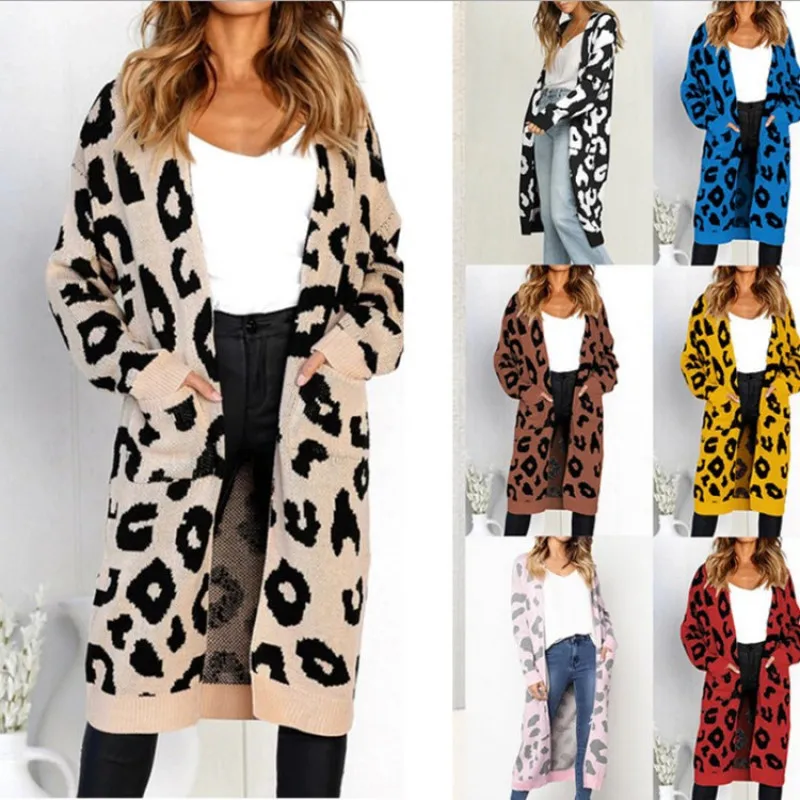 

2022 New Color Leopard Loose Sweater Coat Knitted Cardigan Women