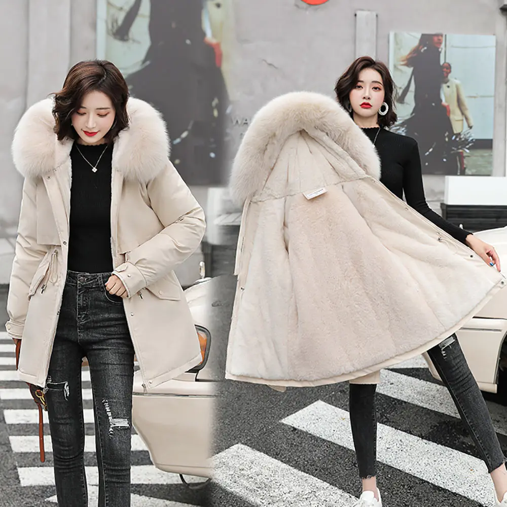 2022 New Fashion Long Winter Coat Oversized Women Clothes Wool Liner Hooded Parkas Slim with Fur Collar Warm Winter Jacket Women
