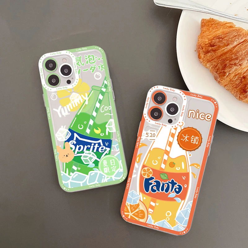 

Cute Summer Fruit Soda Drink Bear Rabbit Phone Case For iPhone 14 13 12 11 Pro Max Mini X Xs XR 6 7 8 Plus SE 2020 Transparent