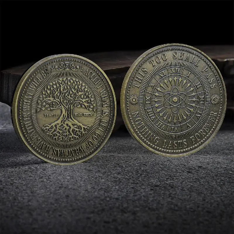 

This Too Shall Pass Challenge Coin Tree Of Life Pocket Gear Worry Coin Ommemorative Badge Double Sided Embossed Coins Charm